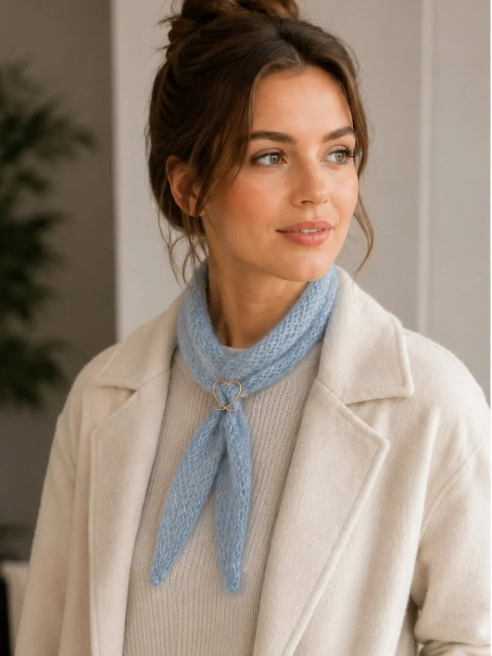 Sofia Handmade Light Blue Mohair Skinny Knit Scarf Soft Neck Wrap